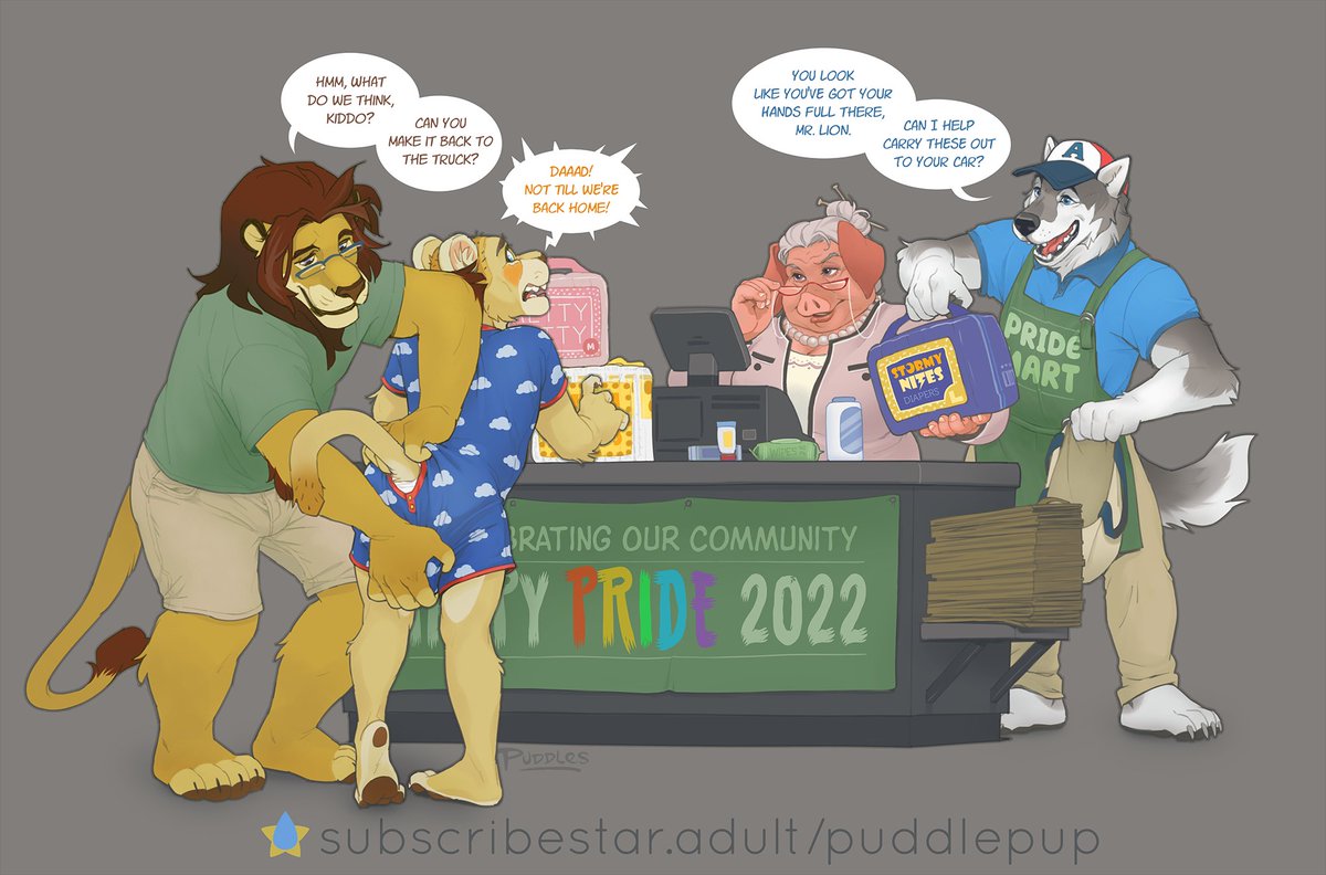 Pride piece from a couple years back (reposted with the new URL)!

Junior's always a handful, and often literally. Good thing dad's got big hands...