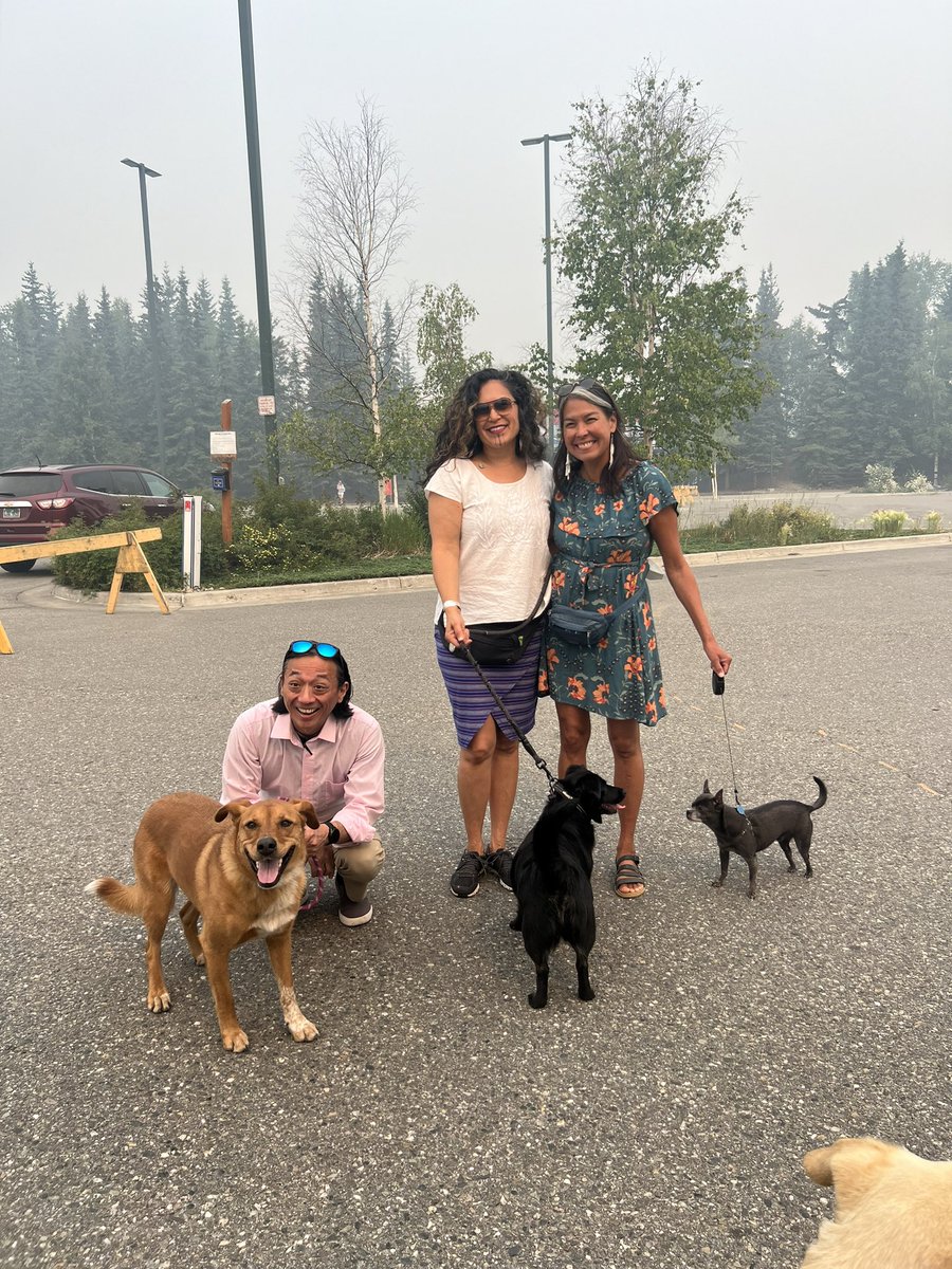Out here braving the smoke for the #Fairbanks Mutt Matchers walk with my Representative <a href="/RepMaxineDibert/">Representative Maxine Dibert</a> <a href="/alaskascott/">Scott Kawasaki</a> just took my mask off for the pic!