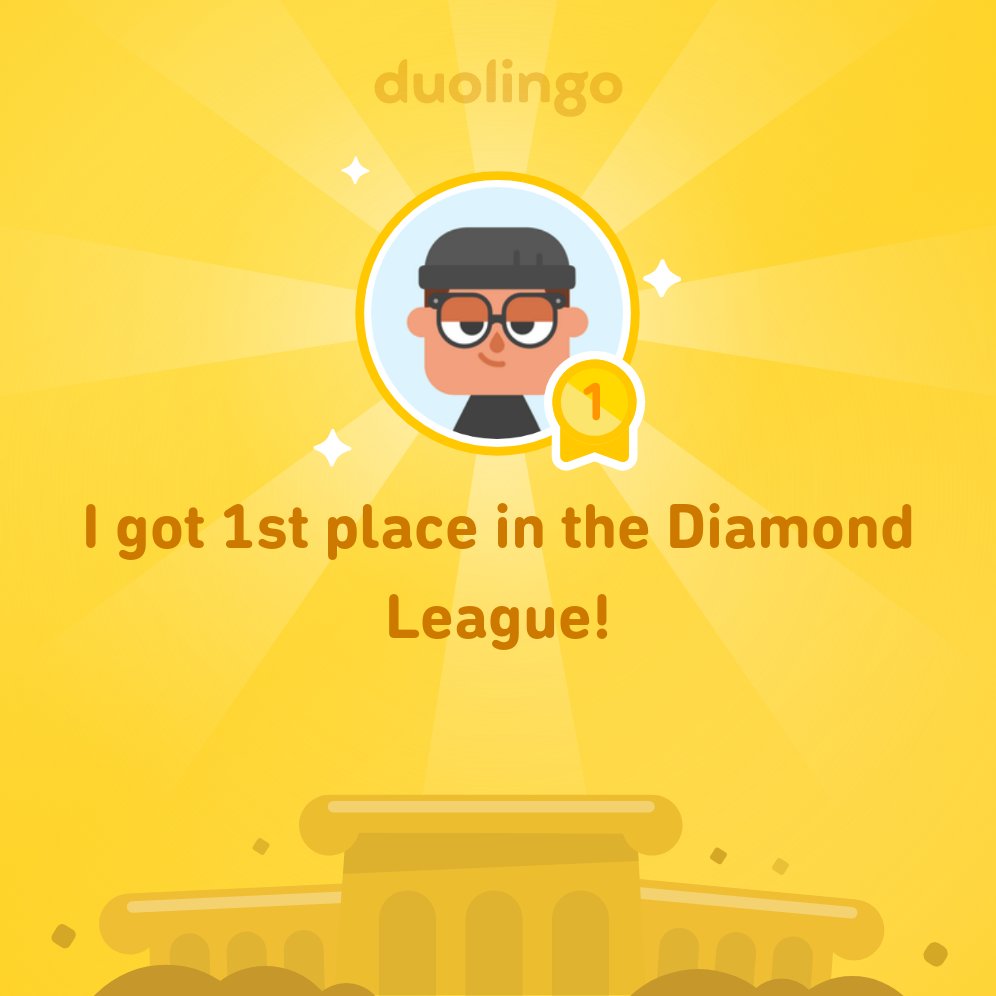 niekstarr's tweet photo. I finished 1st place in Diamond League on @Duolingo! https://t.co/3HcYmIpT9h