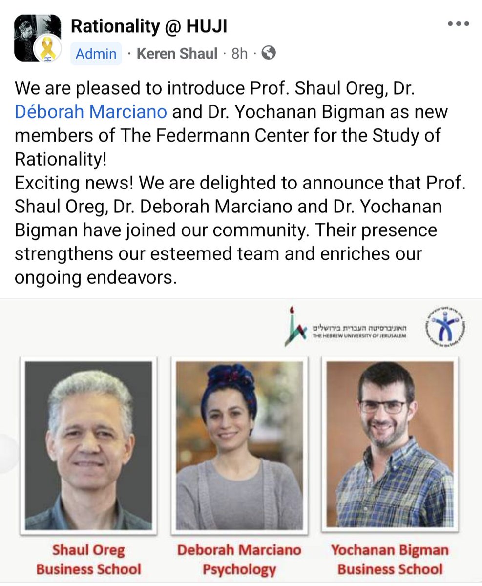 DeborahMarcian0's tweet photo. Delighted to announce that I'll be joining the Federmann Center for the Study of Rationality at @HebrewU. This is truly a dream come true! https://t.co/nDKLRFEeDn