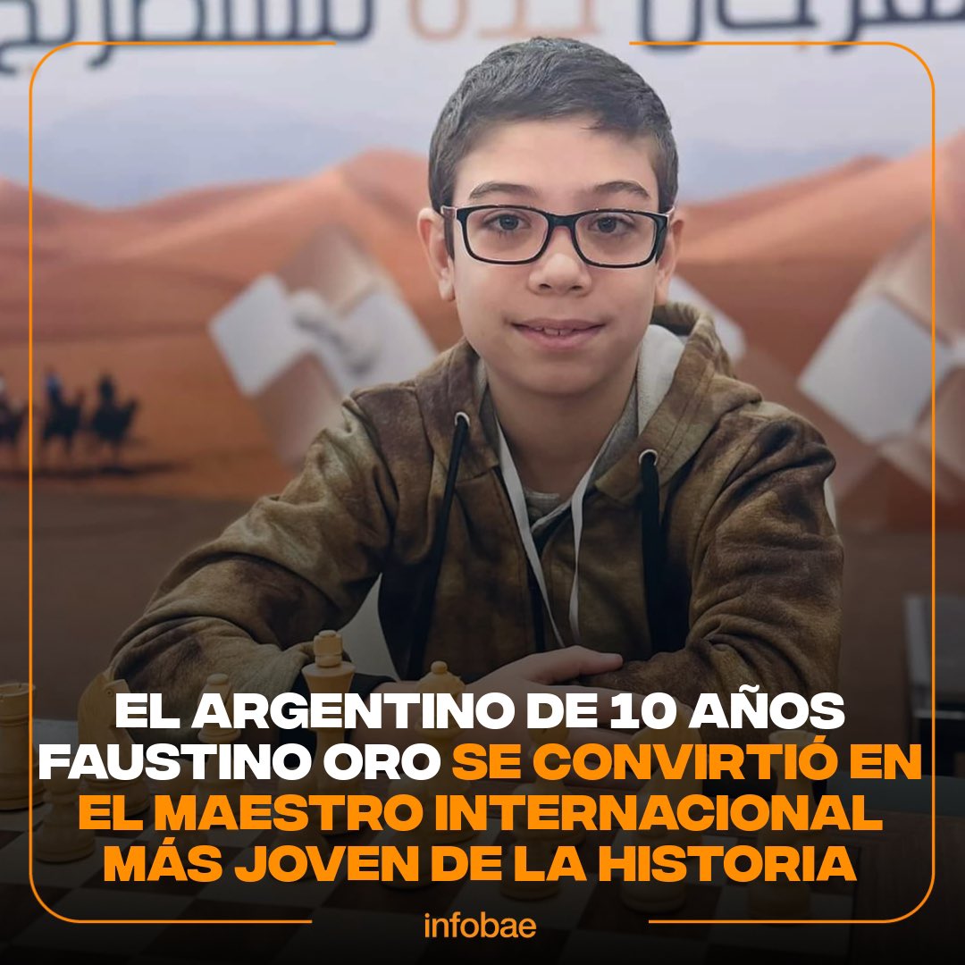 JMilei's tweet image. El Maestro Internacional de Ajedrez más joven de la historia tiene 10 años y ES ARGENTINO!!!

Felicito al genio de Faustino Oro por su tremendo logro, espero conocerlo pronto para agradecerle en persona haber puesto al País en lo más alto.

Es un orgullo para todos los…