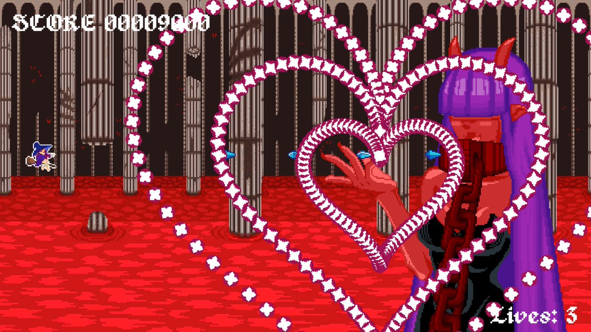 HellishGambler_'s tweet photo. Hello #ScreenshotSunday 

Just showcasing our heart shape pattern for this boss fight,  we will have news for PROJECT WITCH in a few days.

#bullethell #shmup #gamedev #retroindie #indiegame #pixelart #Steam https://t.co/3zIVJndWqz