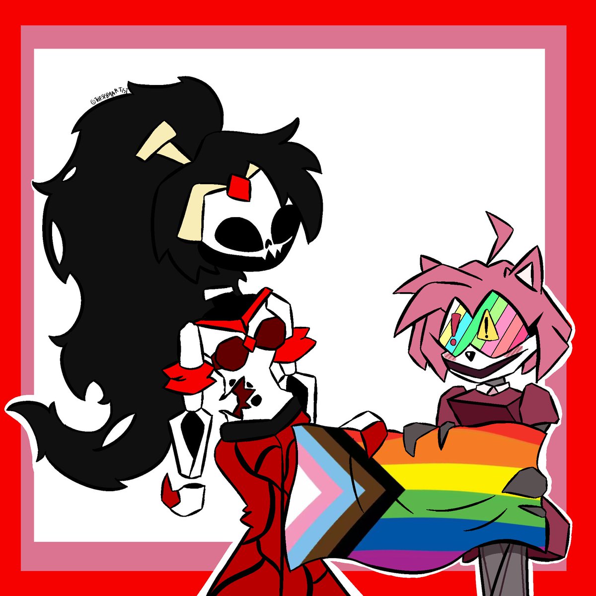 TheSebaHat's tweet image. It's still pride month so here you have a drawing of two sillys exes, Happy birthday Gay People!

Prototipe by @GawrGuraVirus 

#exe #exeoc #Oddball #pride #PRIDEMONTH #Pizza