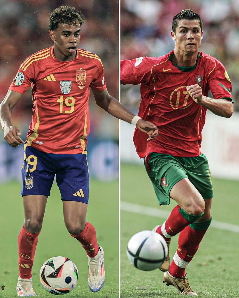 ESPNFC's tweet photo. Lamine Yamal is the first European teenager with multiple assists at a major tournament since Cristiano Ronaldo had two assists for Portugal at Euro 2004 🔥 https://t.co/qkEz58NfMR