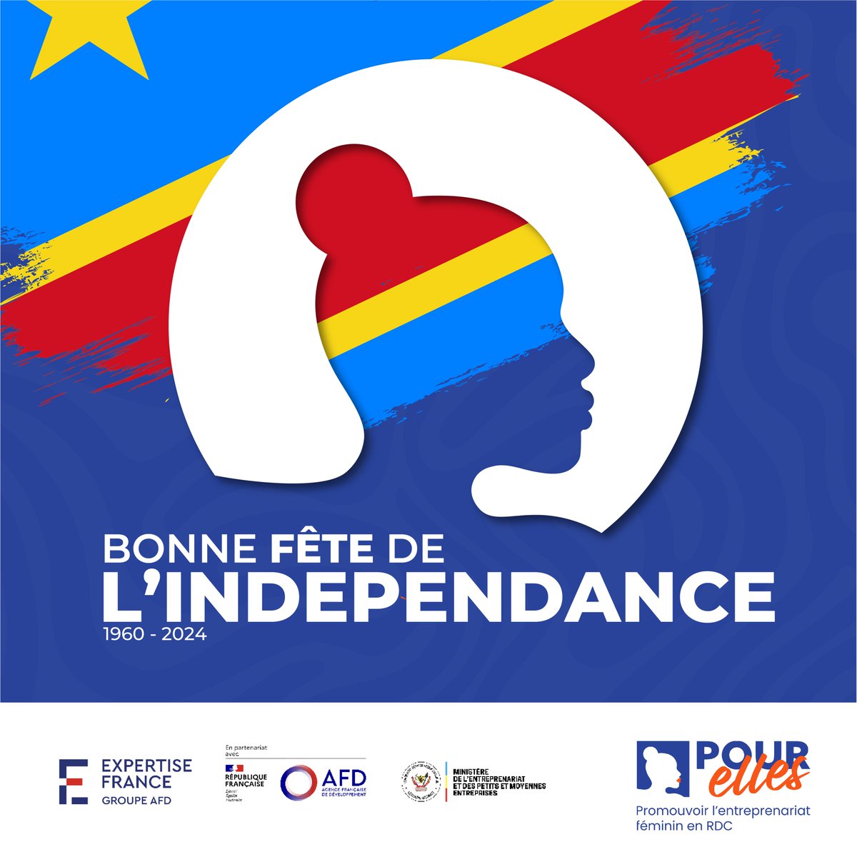 Aujourd'hui, nous célébrons le 64ème anniversaire de l'indépendance de la République Démocratique du Congo.  

Bonne fête de l'Indépendance à tous!  

#ProjetPourElles #Independanceday #RDC #RDCongo #Entrepreneuriat #FemmesEntrepreneures #EmpowermentFéminin