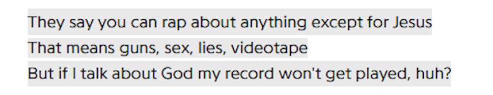 From the 2004 song Jesus Walks by Kanye West.