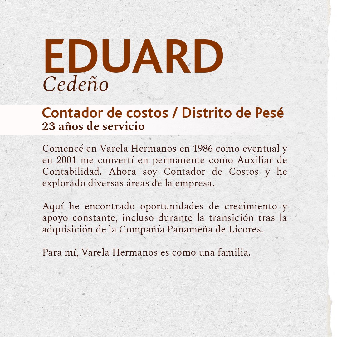 Eduard Cedeño, con 23 años de esfuerzo y entrega. Gracias por tu dedicación 

#HistoriaVarelaHermanos #SomosVarela #Panama #VarelaHermanos