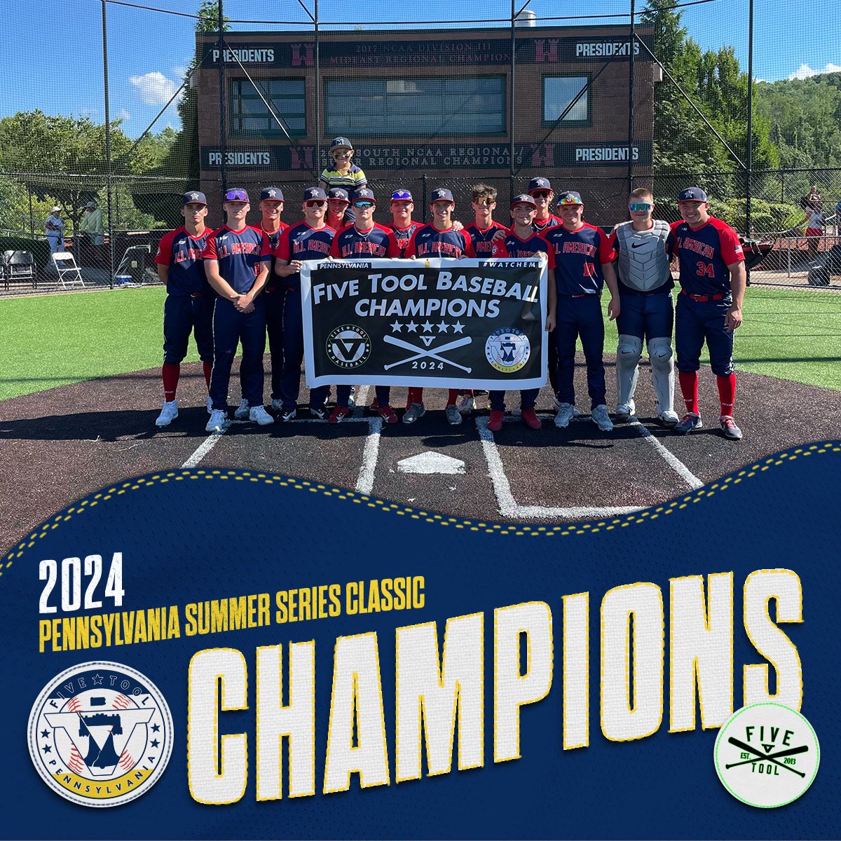 Five Tool Pennsylvania (@fivetoolpa) on Twitter photo 🏆CHAMPIONS🏆
Congrats to <a href="/Go_Team_AA/">Team All American</a> 17U Ninemire on winning the 17/18U Division of the <a href="/FiveTool/">Five Tool Baseball</a> Pennsylvania Summer Series Classic!
#WatchEm 🏆CHAMPIONS🏆
Congrats to <a href="/Go_Team_AA/">Team All American</a> 17U Ninemire on winning the 17/18U Division of the <a href="/FiveTool/">Five Tool Baseball</a> Pennsylvania Summer Series Classic!
#WatchEm