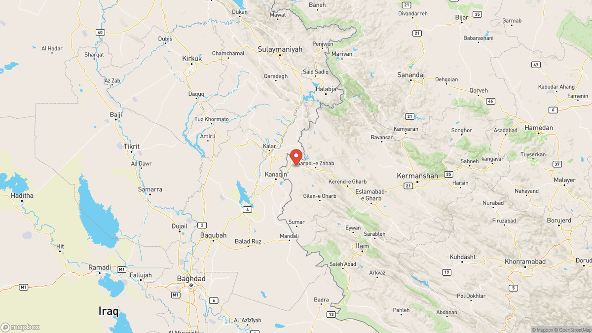QuakeAlerts's tweet photo. A magnitude 5 earthquake took place 22km West of Sarpol-e Z̄ahāb, Iran at 20:57 UTC (25 minutes ago). The depth was 4.6km and was reported by NEIC. #earthquake #earthquakes #Sarpol-eZ̄ahāb #Iran https://t.co/fHluxqr7az
