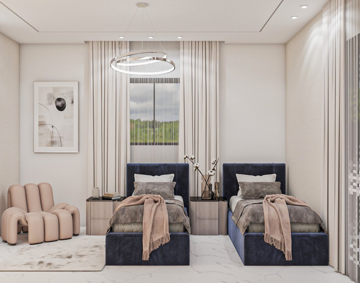 اجعل غرفتك تكون ملاذك الخاص، حيث يمكنك الاسترخاء والاستمتاع بلحظات الجمال والهدوء.💙💆🏼

#تصميم_داخلي
#غرف_النوم 
#الامارات_قطر_السعودية