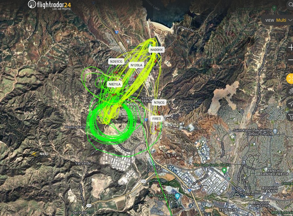 Another fire pretty close to home. Within a mile or so. Burning as I type this, but they seem to be getting a good handle on it. But a look at the air traffic above my house shows just how intense the fight is.

These men and women that fight these blazes are amazing. #indigofire