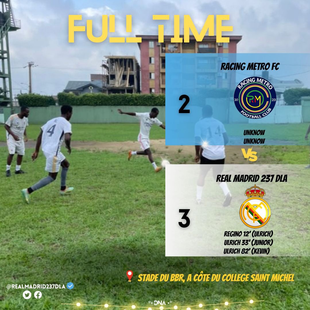 RMA237douala's tweet photo. Le travail a été fait !
Nos valeureux soldats peuvent se reposer paisiblement en attendant les prochaines échéances ✌🏽😎
On termine le mois de Juin sur une bonne note, l'adversaire du jour @RacingMetrofc n'a pas démérité 🤝🏽
#RMFC_RMA237DLA #DIRCOMRMA237DLA https://t.co/WXgrGSNpKW