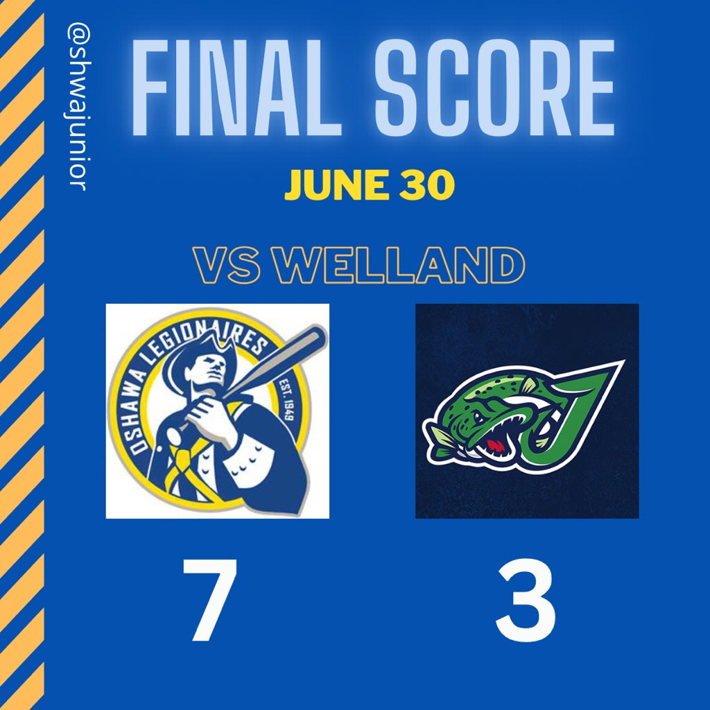 Elims bound!

Connor Broughton (4IP of 6H, 1ER, 2BB and 3K) and Frankie Best (3IP of 1H, 0R, 1BB and 1K) pitch a gem and the offence scores multiple runs in 4 of the first 5 innings to score the big 7-3 win over Welland. Cody Hagerman was 2/4, Zach Rivers was 1/3 with 2RBI