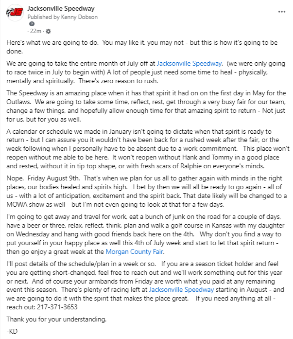 Update on our plans at <a href="/jaxspeedway/">Jacksonville Speedwa</a>.