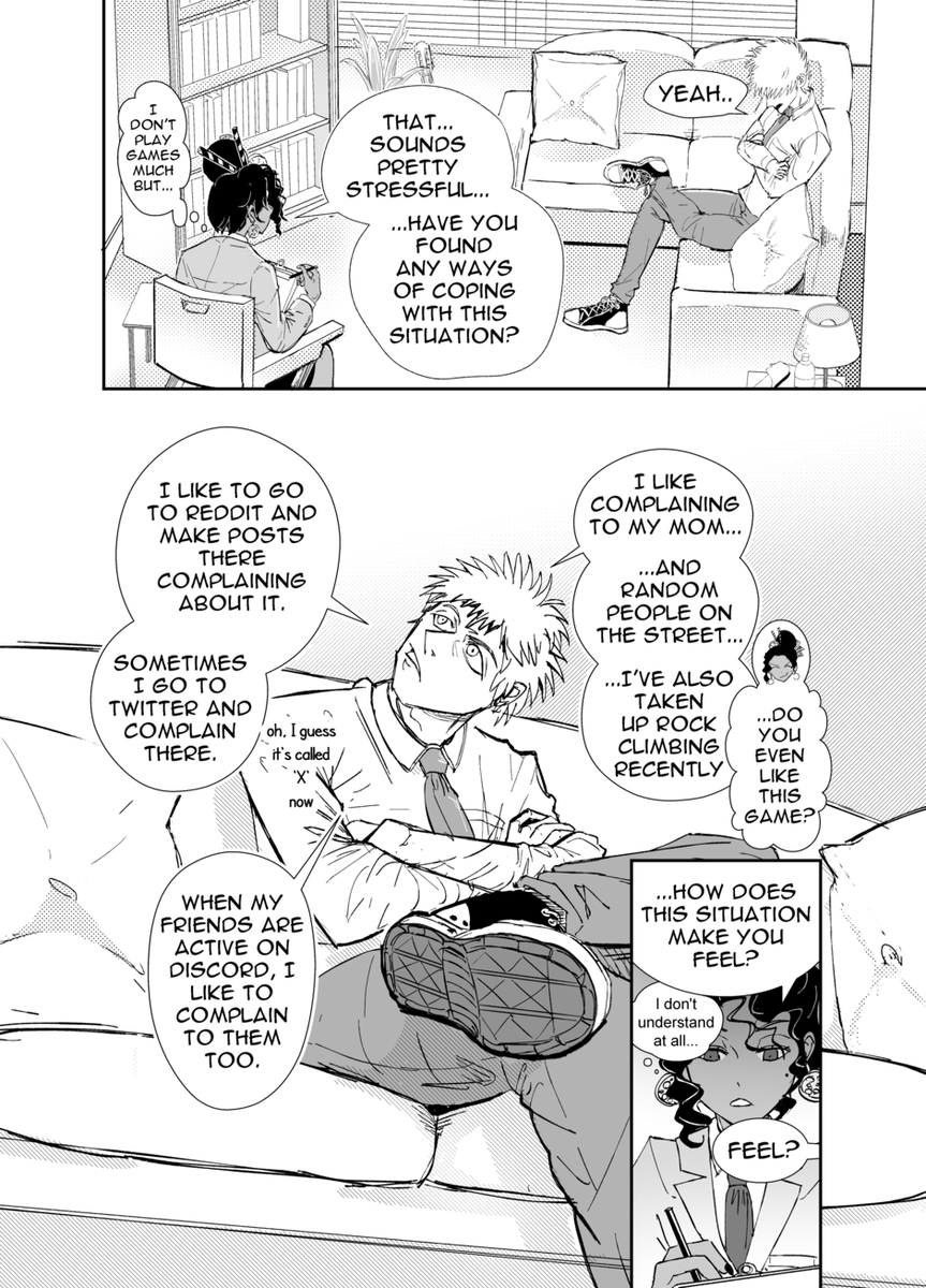 TJammy98's tweet image. I made a new series called FGC Therapist!
A therapist set up a new business called 'FGC Therapies'. All of her clients are gamers, but she can't figure out why.

(1/3)