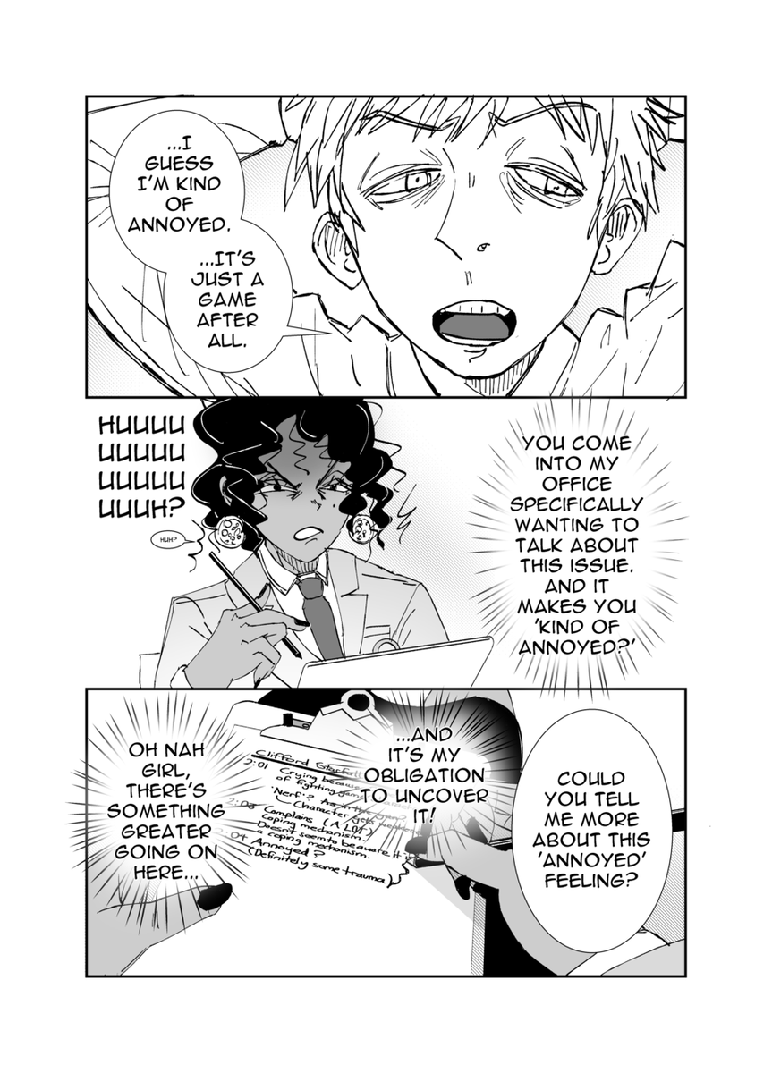 TJammy98's tweet image. I made a new series called FGC Therapist!
A therapist set up a new business called 'FGC Therapies'. All of her clients are gamers, but she can't figure out why.

(1/3)