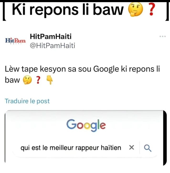 MasterDave003's tweet photo. KI REPONS OU JWENN ?

Manti pa ladan'l 👐🏽🤞🏽 https://t.co/PyNnkCg21e