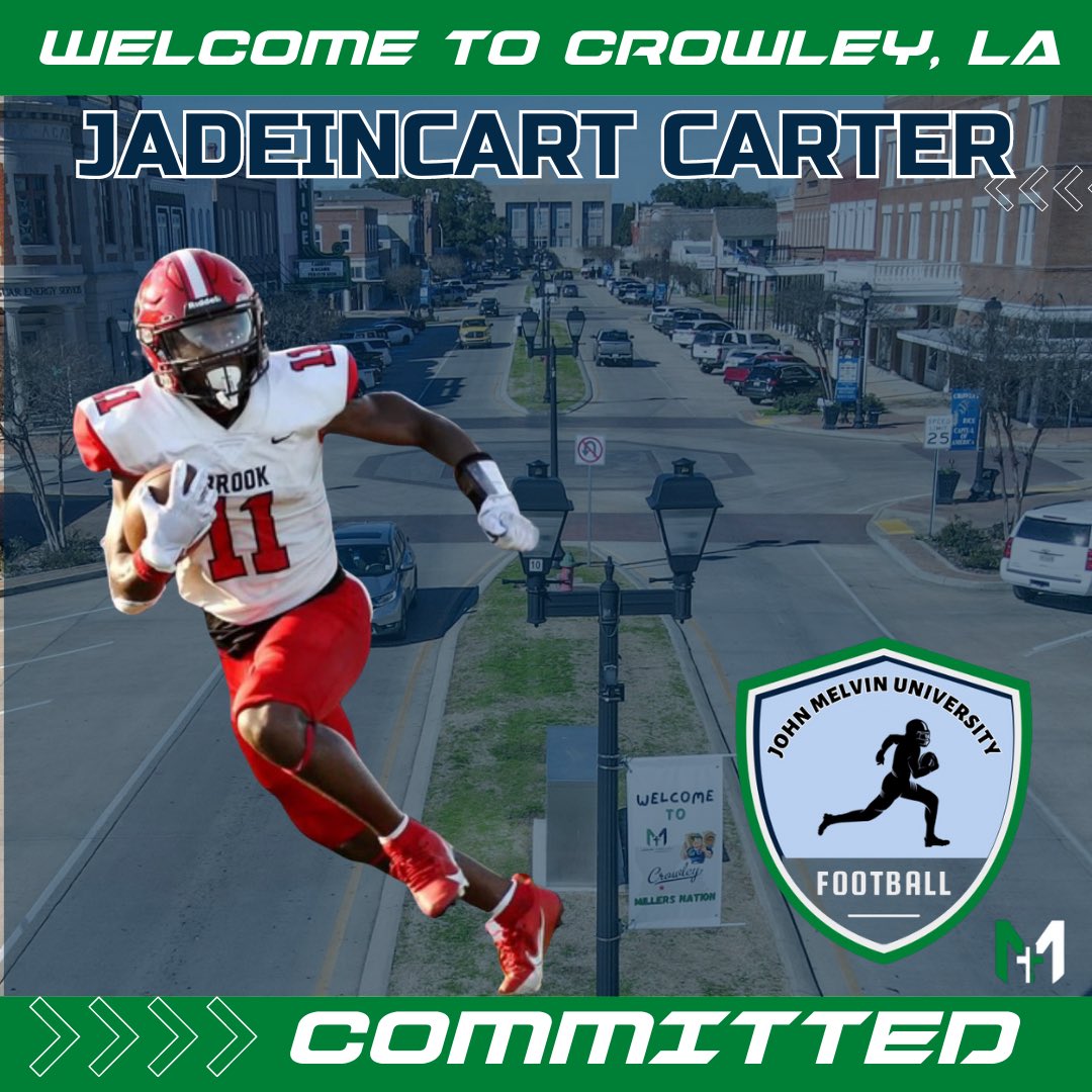 John Melvin University welcomes Jadeincart Carter to the Millers Football program. 💙💚🏈