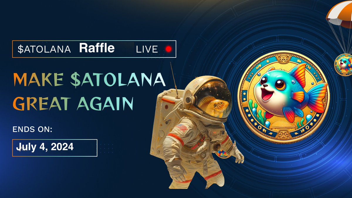 Atolana #Raffle is LIVE!!
🎉🐟 #FunnyFishMemeCoinRaffle Alert! 🐟🎉

Post your funniest content featuring a fish, tag <a href="/AtolanaCoin/">Atolana Meme Coin</a> , and use #FunnyFishMemeCoinRaffle for a chance to win $5.

📅 Raffle ends on 4th of July.
🏆 Prizes: 5 randow winners.

Join our Telegram group: