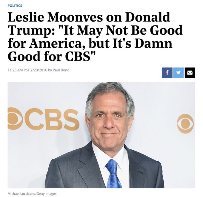 If you ever doubt that a network would sell out America for ratings...look no further than former CBS chairman's famous quote about Donald Trump.