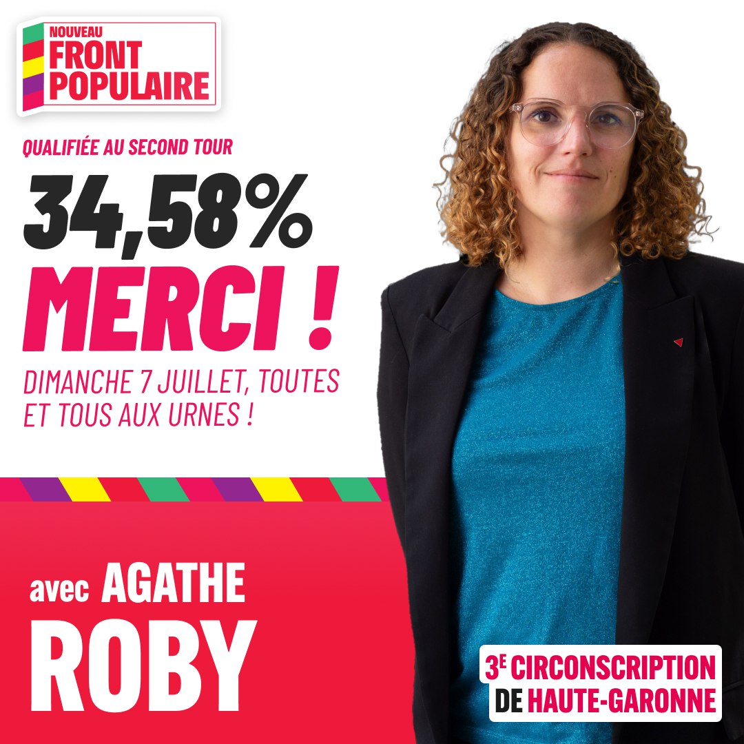 Qualifiée au 2nd tour, Agathe Roby avec 34,58% des voix, merci !