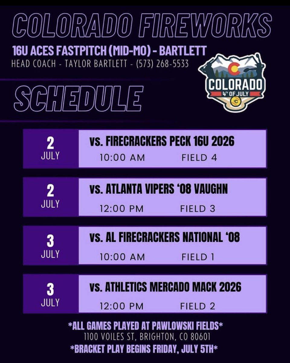 Danni McVicker (@dmcvicker2025) on Twitter photo Schedule for Colorado⛰️!! Pumped to hit the field!! 💜 <a href="/AcesFPMidMO/">Aces Fastpitch (Mid-MO)</a> <a href="/tbartlett76/">Taylor Bartlett</a> Schedule for Colorado⛰️!! Pumped to hit the field!! 💜 <a href="/AcesFPMidMO/">Aces Fastpitch (Mid-MO)</a> <a href="/tbartlett76/">Taylor Bartlett</a>