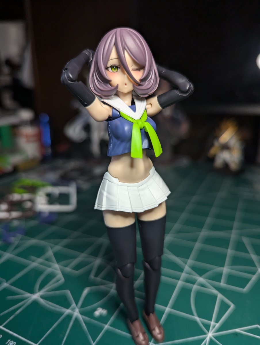 MDZerobeats's tweet photo. Tank done. I get it now. They gave her gunmetal and Tamago(Tamamonomae) green, because she's Godzilla  #メガミデバイス #megamidevice
#kotobukiya
#コトブキヤ https://t.co/nq6pq4PEw2