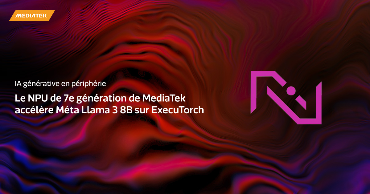 MediaTekFrance's tweet image. MediaTek &amp;amp; @AIatMeta poursuivent leur collaboration pour accélérer Llama 3 8B sur #ExecuTorch en utilisant le NPU 7th Gen de MediaTek, suite à leur récent succès avec Llama 2 7B. bit.ly/3L4U0Tq