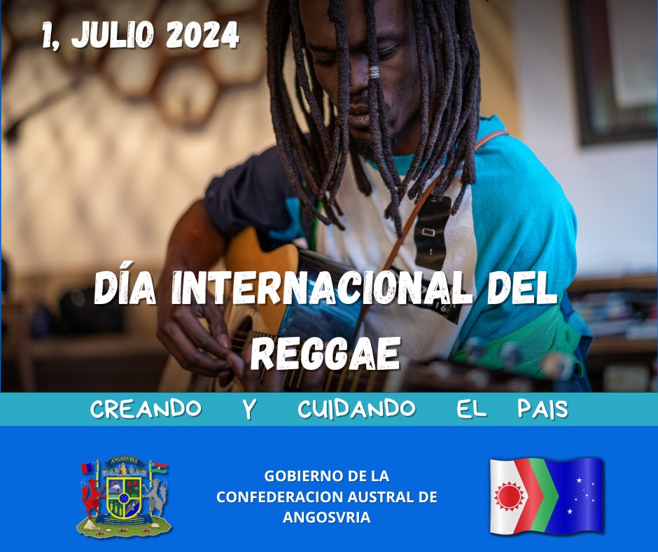 Gobiernofedera4's tweet photo. Gobierno de Angosvria:
Campaña publicitaria:
Día Internacional del Reggae
1 De Julio, 2024
#Angosvria #Micronations #Micronaciones
#DiaInternacionaldelReggae #DiadelReggae https://t.co/C67OSJSJen