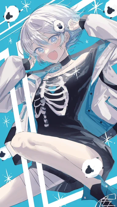 skebにて、きゃふ( )さんにミキちゃんを描いていただきました!ぎゃわいい過ぎる…… キラキラで素敵な青使いが最高に可愛い白髪推し仲間でもあるきゃふさんに描いていただき本当に嬉しいです!ありがとうございました  #ミキの原稿進捗