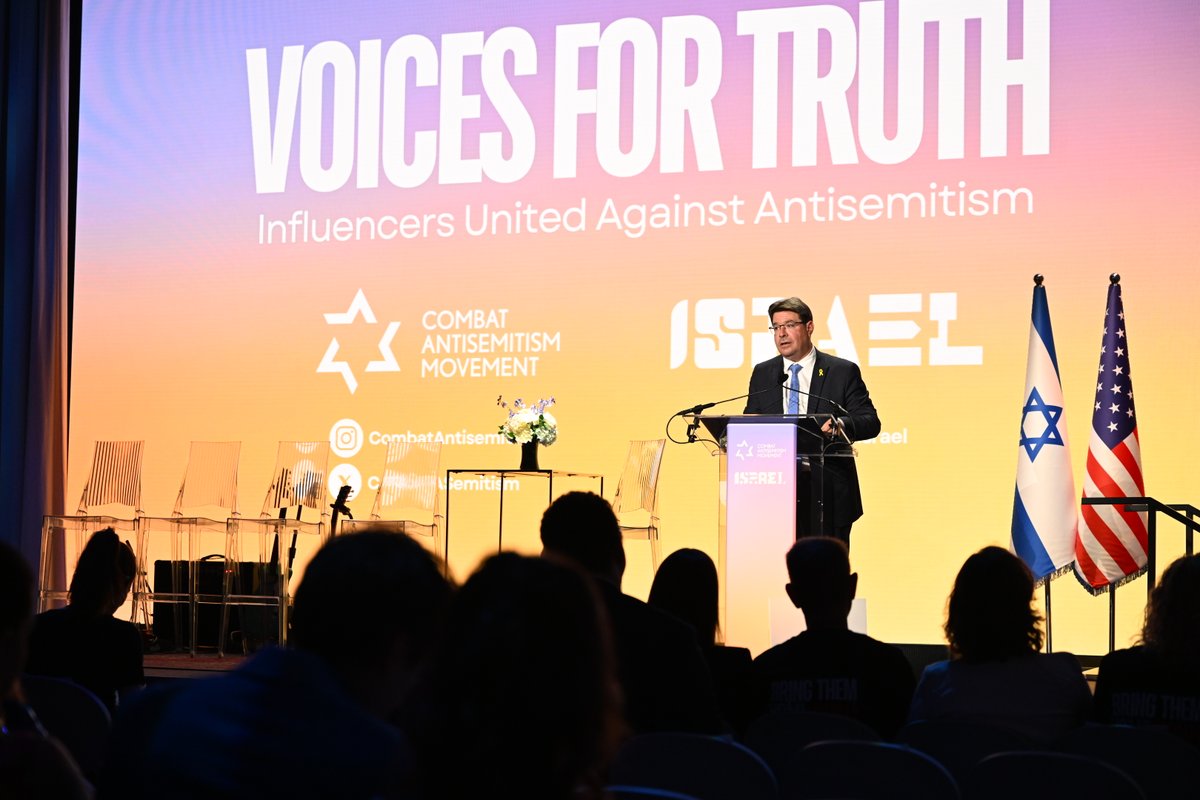 IsraelinNewYork's tweet photo. 📢 Ambassador @Ofir_Akunis  at the Voices of Truth Summit delivered a powerful message: "In today's world, good is seen as bad, truth becomes a lie, and lies are accepted as truth. Our mission is to restore normalcy. Under 'freedom of speech,' flags of terrorist organizations are waved, and US flags are burned in the name of democracy. We stand for truth and fight against lies, for truth is eternal."#UnitedWithJews