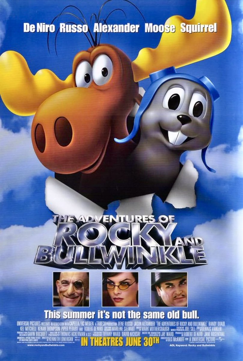 UJStrikesBack's tweet photo. Happy 24th Anniversary to The Adventures of Rocky &amp; Bullwinkle! 🥳🎉

#RockyAndBullwinkle #KeithScott #JuneForay #ReneRusso @pagetpaget #JaneaneGarofalo #JonathanWinters #RobertDeNiro #GavinBocquet #ThomasEAckerman #DennisVirkler @janetribeca #KennethLonergan #JayWard #DesMcAnuff https://t.co/MFIBA5frhC