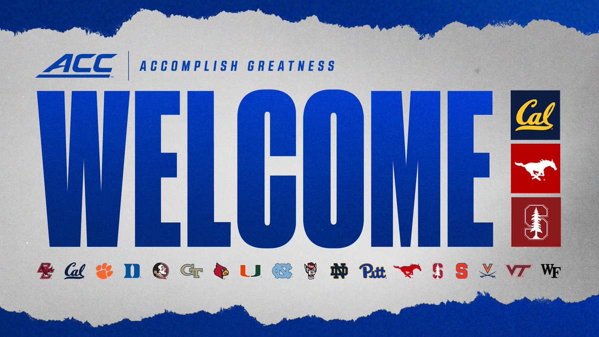 𝗜𝗧'𝗦 𝗢𝗙𝗙𝗜𝗖𝗜𝗔𝗟. 
 
Welcome to the ACC! 
 
🐻 <a href="/CalAthletics/">Cal Athletics</a> 
🐎 <a href="/SMUMustangs/">SMU Athletics</a> 
🌲 <a href="/GoStanford/">Stanford Cardinal 🌲🤓</a> 
 
#AccomplishGreatness