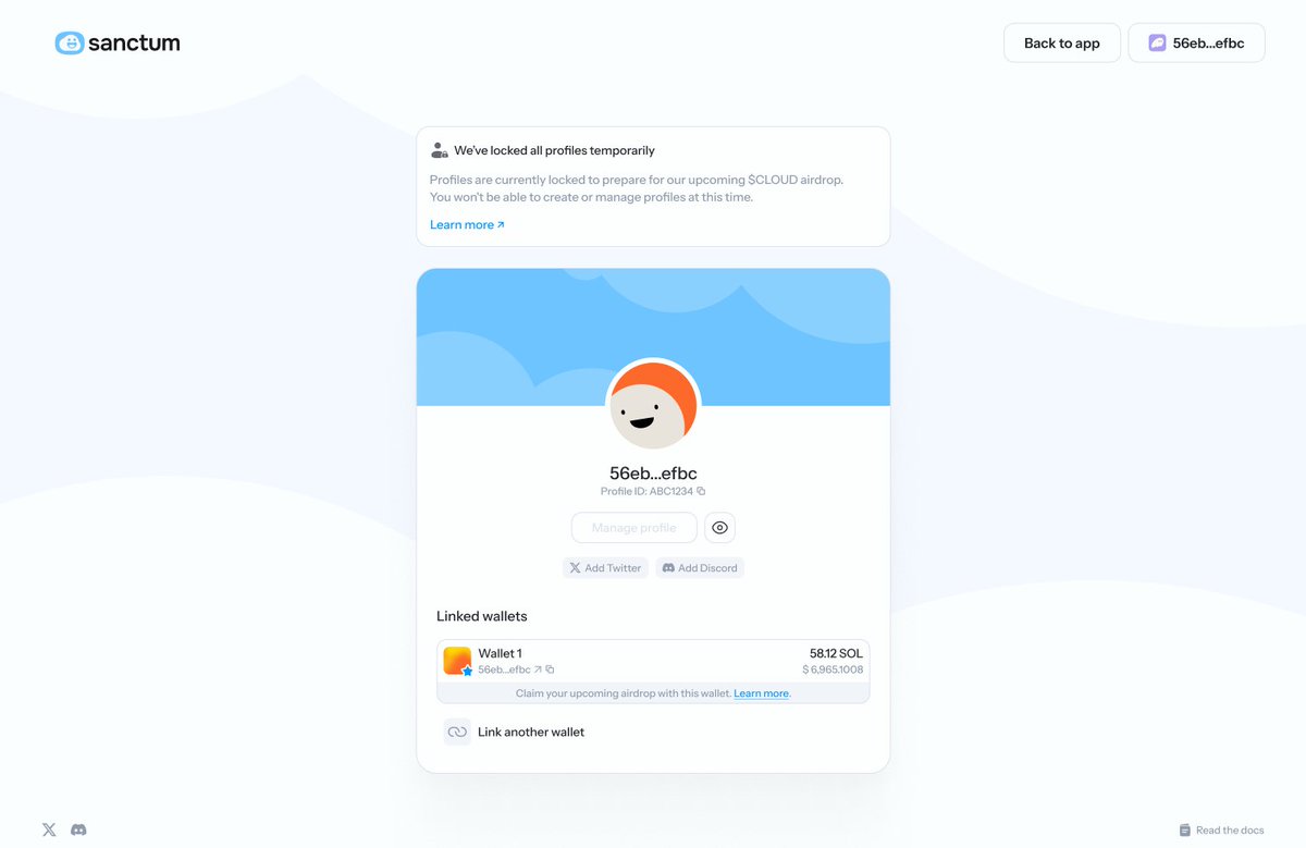 sanctumso's tweet image. Important Notice to All Users

All Profiles have been locked temporarily.

You won’t be able to:
&amp;gt; Create a new profile
&amp;gt; Manage your existing profile (including editing linked wallets and socials)
&amp;gt; However, if you have an existing profile, you will still be able to log into…