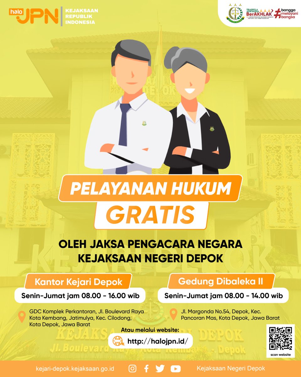Hai, Sobat Adhyaksa.

punya masalah hukum terkait Perdata dan Tata Usaha Negara?

Kalian bisa mendapatkan Pelayanan Hukum GRATIS tanpa dipungut biaya sepeserpun.

Hanya dengan datang ke tempat yang tertera di atas &amp; membawa Identitas Diri, kalian bisa mendapatkan Pelayanan Hukum