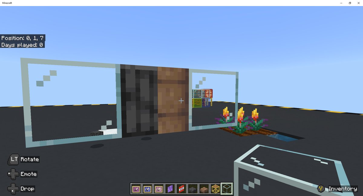 TestPattern360's tweet photo. @Mojang @Minecraft Or you can face them so they both fit in one block coordinate. Be aware though, vanilla item frames, Phantom Frames and Stained frames cannot mx types in the same coordinate. They will stack if they are not in the same family. https://t.co/fb4yNcPcIG
