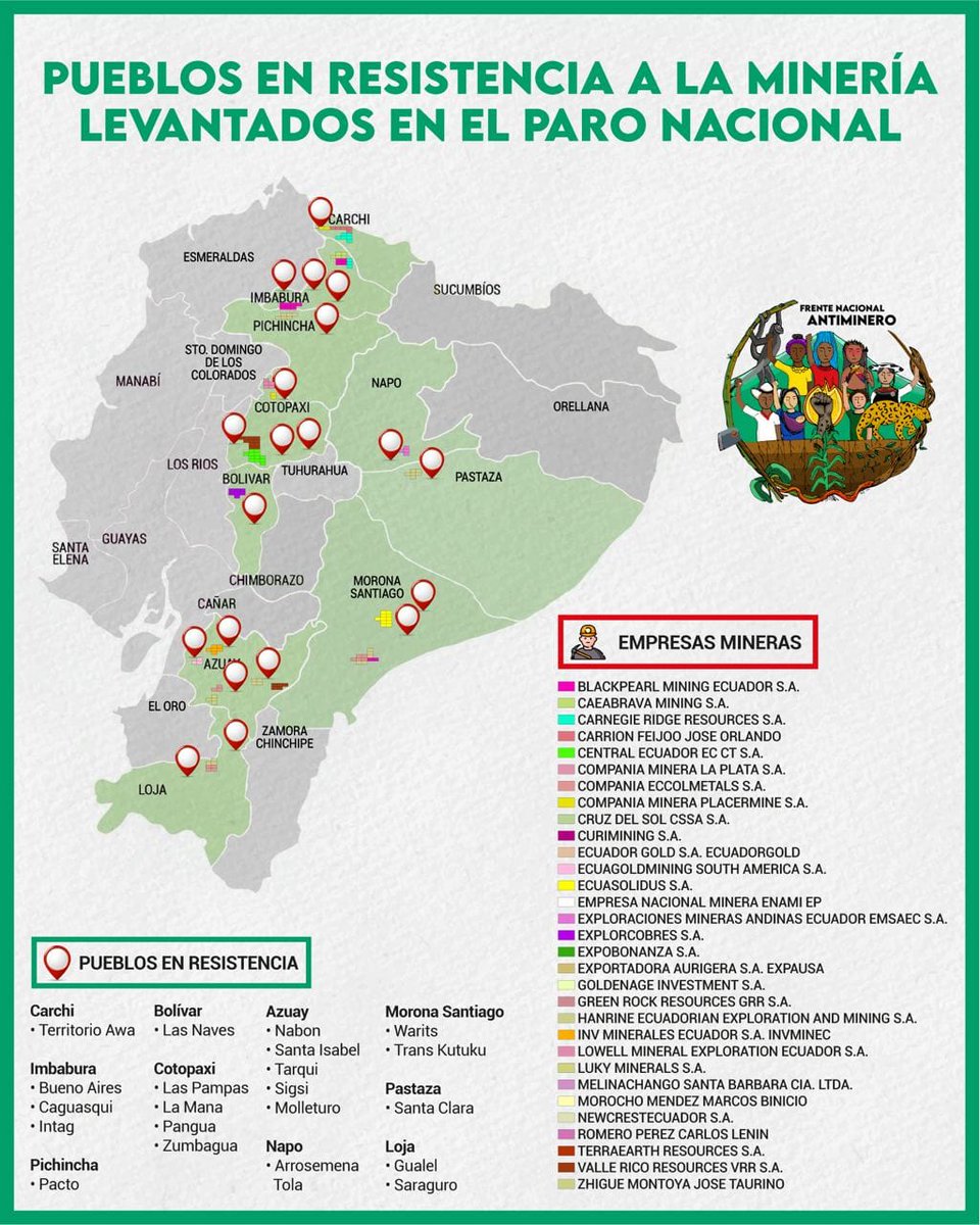 Este mapa lo hicimos el 25 de junio de 2022, 5 días antes de que concluyera el Paro Nacional de Junio, donde luego de 18 días de lucha, el Gobierno de <a href="/LassoGuillermo/">Guillermo Lasso</a> se veía obligado a frenar sus planes neoliberales, entre los que se incluía la expansión de la frontera minera.