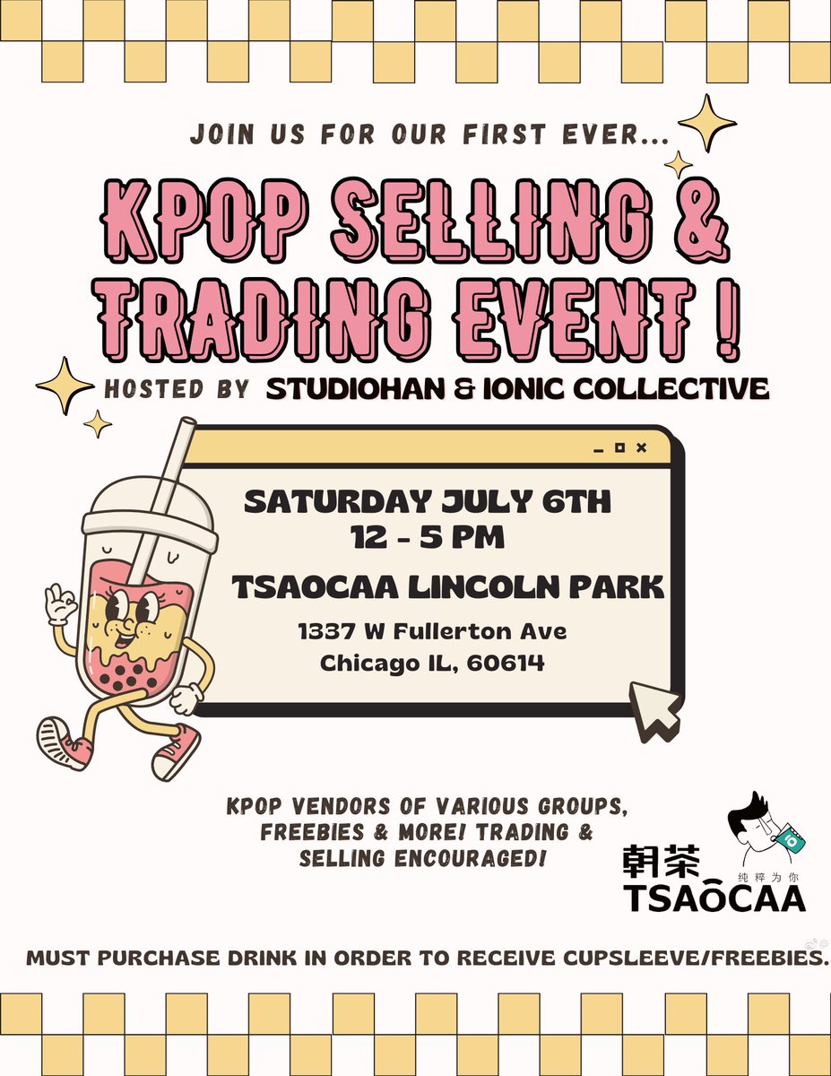mingifile's tweet image. Join us for a Summer KPOP Selling &amp;amp; Trading event! 🧋

When: Saturday, July 6th 2024
Where: TSAoCAA Lincoln Park
Time: 12PM - 5PM

Interested in being a vendor? Applications are open!! 
docs.google.com/forms/d/e/1FAI…