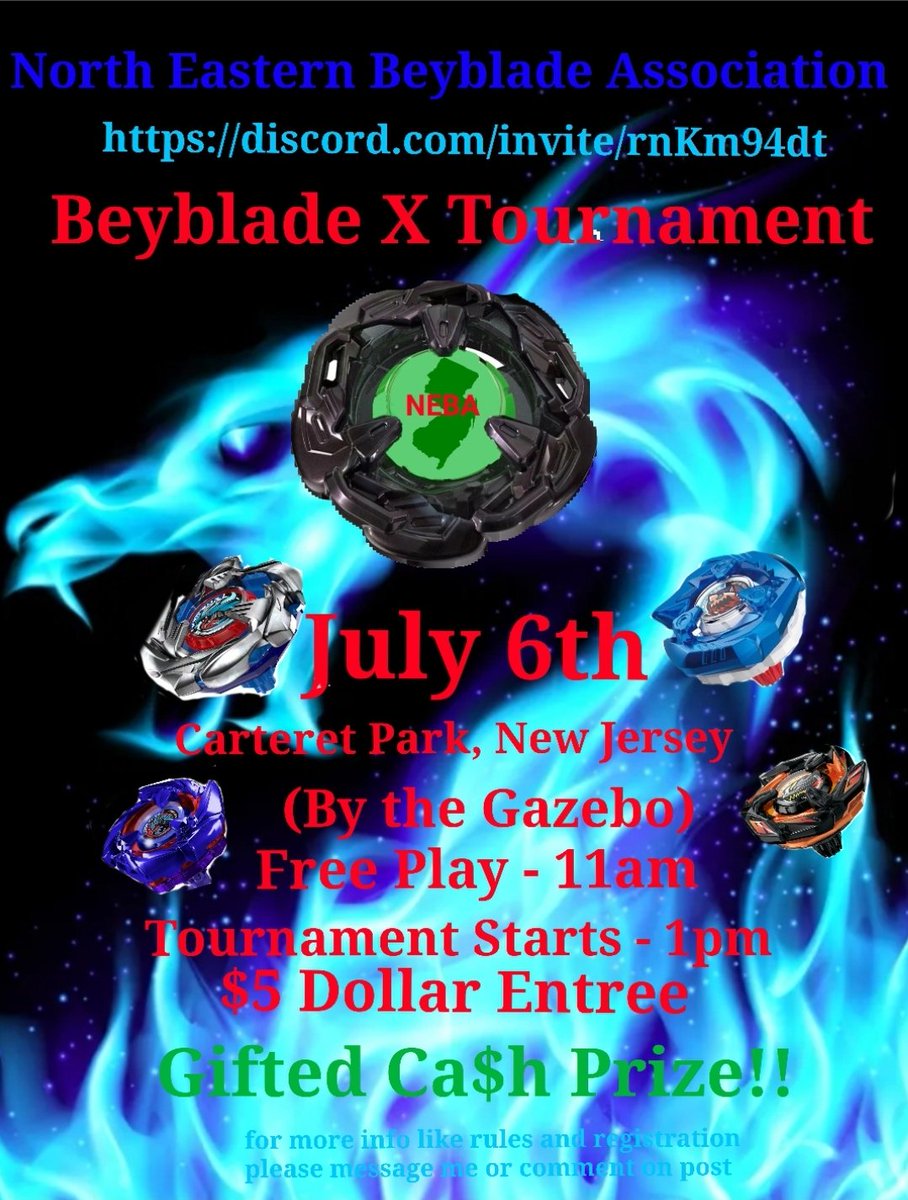 evildante1989's tweet photo. Everyone is welcome to attend our Beyblade X Tournament on Saturday, July 6th in Carteret, New Jersey.

Tell everyone you know and invite all your friends to join us!!

Also join us on Discord 
https://t.co/03dAPMd1B5

#BEYBLADEX #beybladetournment #wbo #worldbeybladeorganization https://t.co/lM7esNGxIE