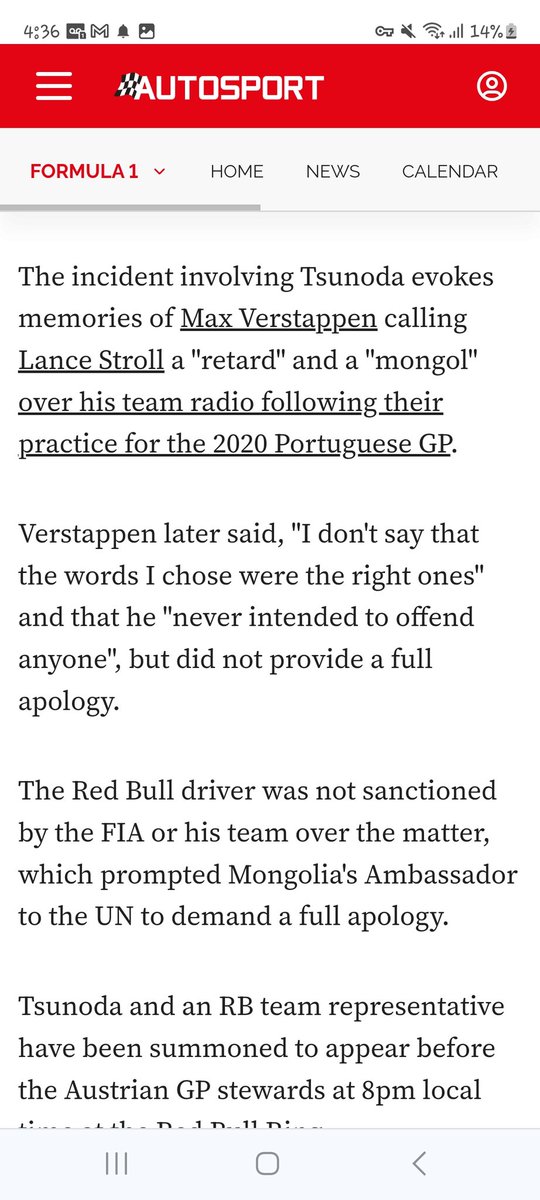 tigger159159's tweet photo. @F1 He should be banned for that driving and why punish Yuki for his language but yet Max was not punished or apologied when using the same language before ?? It cannot be one rule for one and another for the rest!!! https://t.co/eWSOXf7xnA