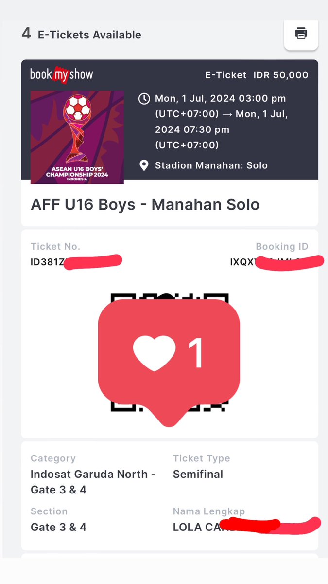 lolacandra70's tweet photo. WTS jual tiket semi final U16
1 tiket Tribun utara 
Indonesia vs Australia
Stadion Manahan, 1 Juli 2024

Aku juga nonton ✅
Bisa COD rumah
Proof bisa move ke ig / WA, jarang pake Twitter 

#wtstiketU16 https://t.co/6H77szvbm1
