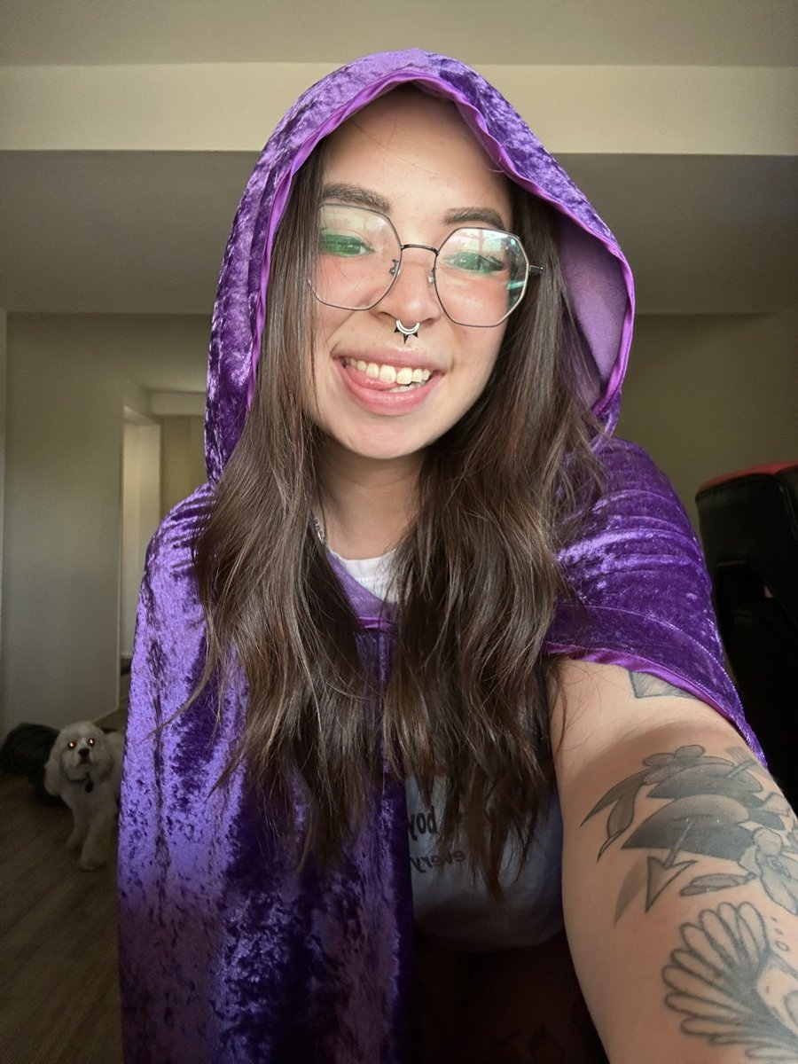 sneeborah's tweet photo. house unpacking fit (cape, 5in platform boots, a shirt that says “i don’t need google, my wife’s boyfriend knows everything”) https://t.co/1u7kbe8knM