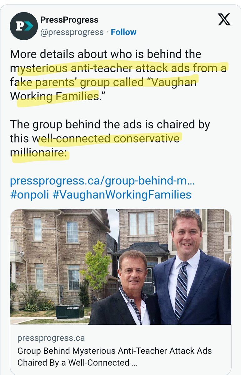 underbite's tweet photo. @JasonPYYC @1loriking It's a #Conservative thing.

Remember #corruptCPC #LyingLecce, the EDUCATION MINISTER, colluding to create ATTACK ADS using fake 'Vaughn Working Families'?

#Cons fabricate opinions for the public when the #ConCult isn't moving fast enough. https://t.co/8pg1F0Ldx8