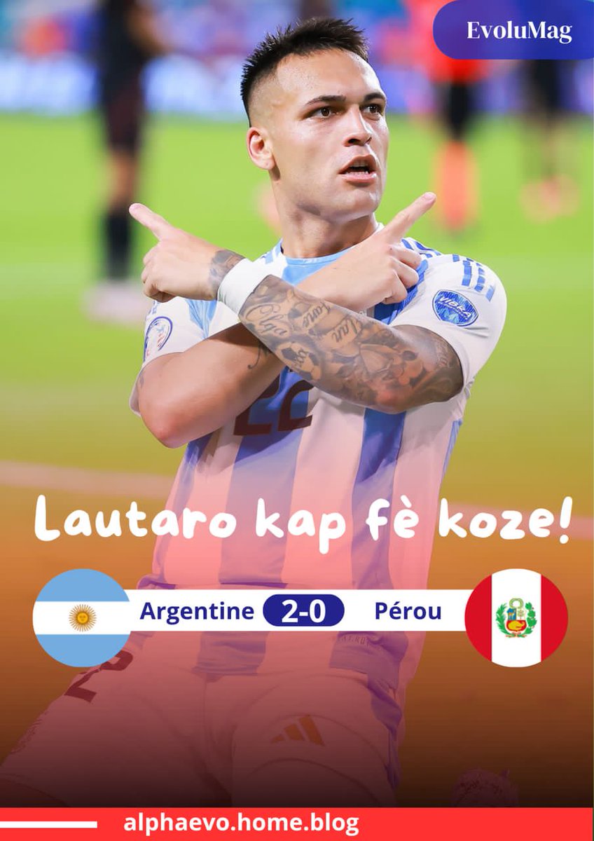 EvoluMag's tweet photo. En Copa America, on poursuit avec les matchs pour le compte de la troisième journée en phase de poules. L'Argentine bat le Pérou (2-0) grâce au doublé de Lautaro Martinez. Cette équipe d'argentine fait le plein et termine leader du groupe A avec 9 points sur 9. 

Le Canada fait https://t.co/sXAyaYXYPE