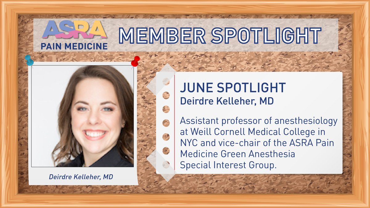 ASRA Pain Medicine (@asra_society) on Twitter photo June is nearly over but it's not too late to celebrate Dr. Deirdre Kelleher, our monthly Member Spotlight! Dr. Kelleher is an assistant professor of #anesthesiology at <a href="/WeillCornell/">Weill Cornell Medicine</a> & a leader of the #ASRAGreenSIG. Read more about her accomplishments here: ow.ly/mcnk50Ssvew June is nearly over but it's not too late to celebrate Dr. Deirdre Kelleher, our monthly Member Spotlight! Dr. Kelleher is an assistant professor of #anesthesiology at <a href="/WeillCornell/">Weill Cornell Medicine</a> & a leader of the #ASRAGreenSIG. Read more about her accomplishments here: ow.ly/mcnk50Ssvew