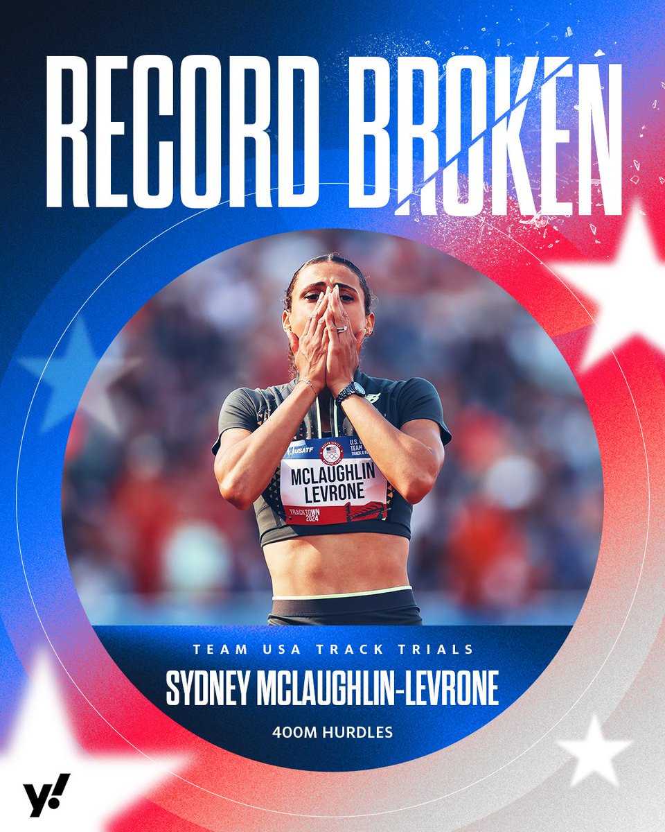 YahooSports's tweet photo. SYDNEY MCLAUGHLIN-LEVRONE BROKE HER OWN WORLD RECORD IN TRIALS 🤯 https://t.co/InmipQlNMP