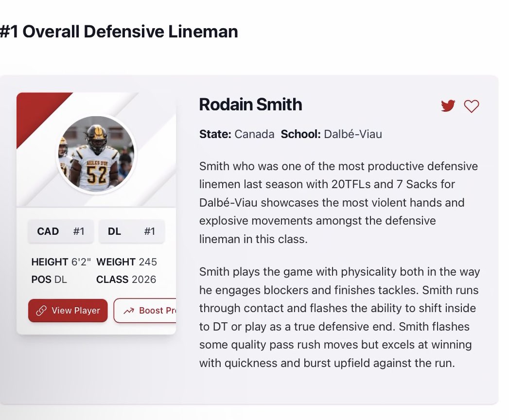 #1 defensive linemen and 1# ranked class of 26’ in the country🇨🇦, thanks for the write up.

<a href="/przcanada/">Prep Redzone Canada</a> @PRZCaleb <a href="/kasonrandhawa/">Kason Randhawa</a> <a href="/NWahlScouting/">Nate Wahl</a> <a href="/Rivals/">Rivals</a> <a href="/jay_agenor/">Jean R. Agenor (Jay) 🇭🇹 🇨🇦</a> <a href="/CoachGerry10/">Gerry Sasa</a> #agtg #TrustTheProcess