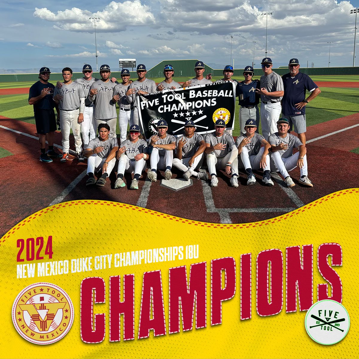 Five Tool New Mexico (@fivetoolnm) on Twitter photo 🏆CHAMPIONS 🏆
Congrats to <a href="/AbqBaseballAcad/">Albuquerque Baseball Academy</a> 2024 Navy on winning the 18U Championship of the <a href="/FiveTool/">Five Tool Baseball</a> Duke City Championships!
#WatchEm 🏆CHAMPIONS 🏆
Congrats to <a href="/AbqBaseballAcad/">Albuquerque Baseball Academy</a> 2024 Navy on winning the 18U Championship of the <a href="/FiveTool/">Five Tool Baseball</a> Duke City Championships!
#WatchEm