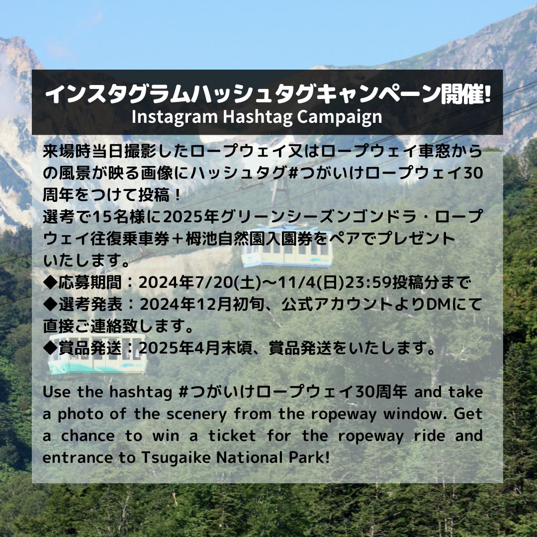 gogotsugaike's tweet photo. 2024年7月20日(土) おかげさまで「つがいけロープウェイ開業30周年」記念イベント続々決定！🚡

詳しくは栂池公式ホームページ
@tsugaike_kogen
プロフィールURLよりご覧頂けます✨ https://t.co/aQMsSrHzAH