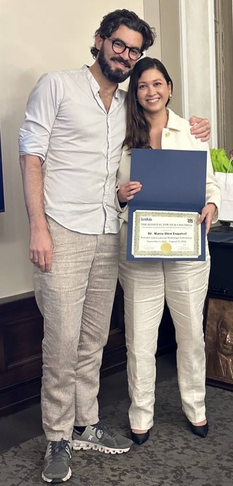 Our graduating pediatric interventional radiology fellow Dr María Dien-Esquivel, from San José, Costa Rica, with her fellowship supervisor, Dr Alessandro Gasparetto. María already completed a pediatric nuclear medicine fellowship with us.
